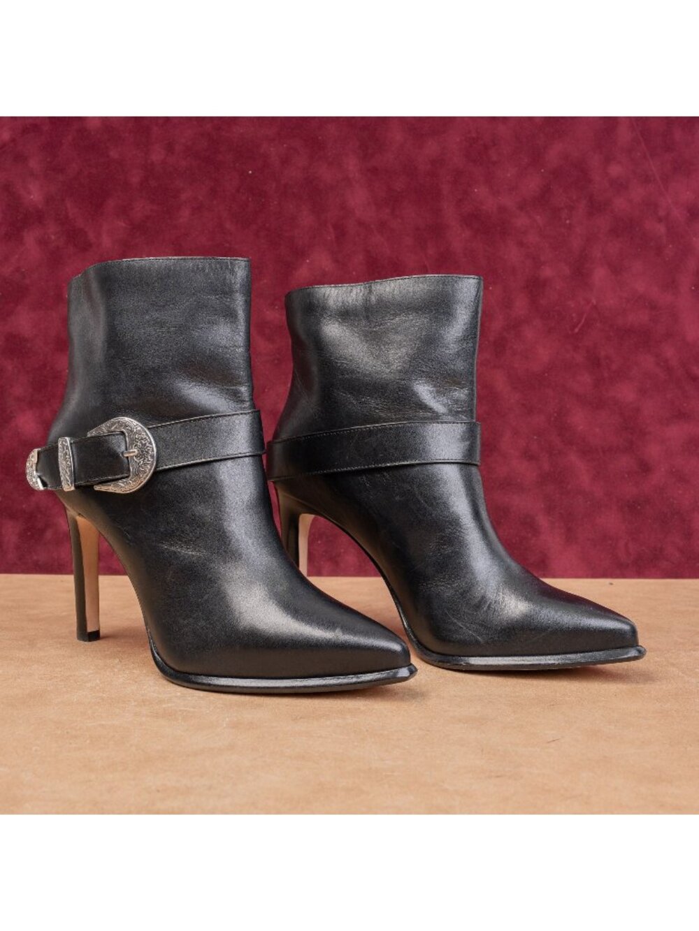 Paige LA Women Modern Western Black Leather Pointy Toe Heel Boots sz 8.5